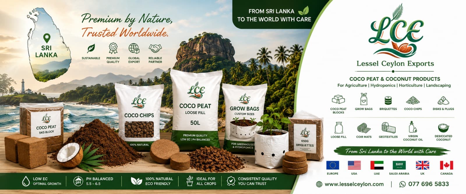 Serendib CocoGrow coco peat and coconut products, exported worldwide